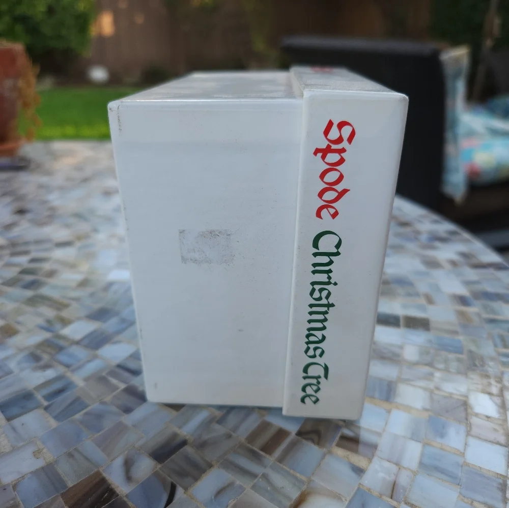 Spode Christmas Tree Teacup Ornament with Red and Green Plaid Bow - Picture 10 of 10